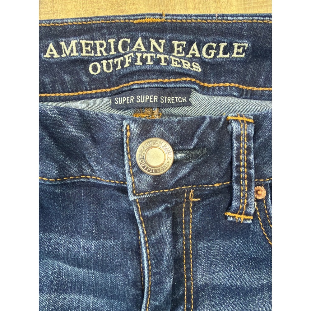 Y2K Low Rise American Eagle Boho Artist Flare Jeans Womens 4 Short Super Stretch - Picture 5 of 8